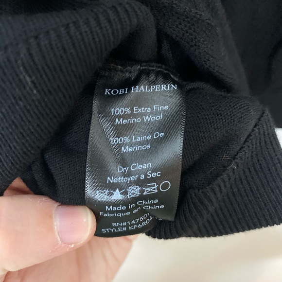 KOBI HALPERIN Black 100% Extra Fine Merino Wool Crew Neck Cape Sweater - Picture 7 of 7